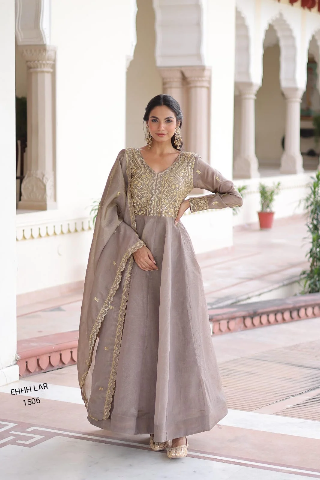 Gold-crush With Rich Sequins & Zari Embroidered work Anarkali Salwar